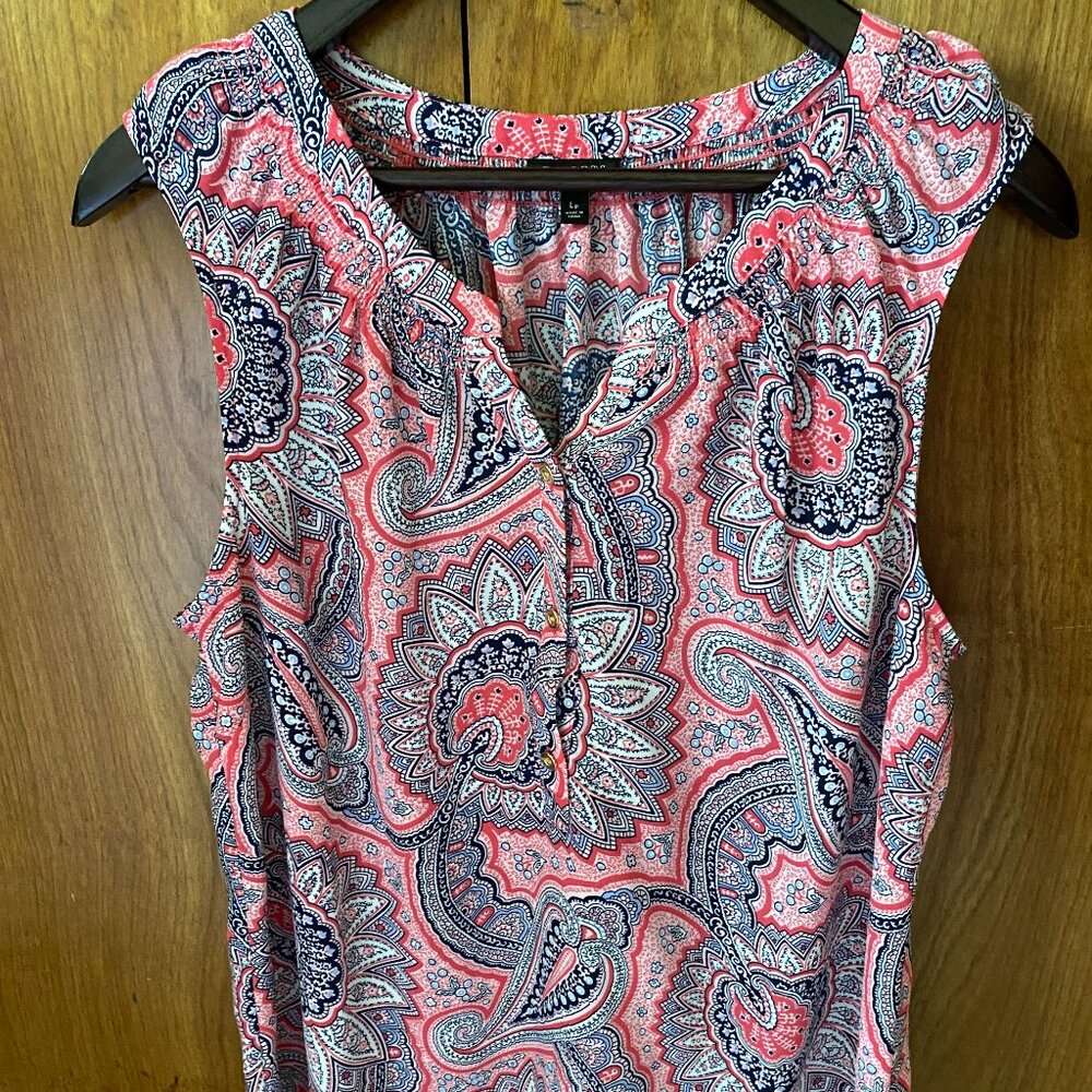 TALBOTS navy and pink paisley sleeveless top size PETITE LARGE